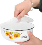 5pcs Mixing Bowls Sets Enamel Prep Bowls with Lid Floral Nesting Salads Bowls Prepared Bowls Food Container Bowl for Kitchen Serving Fruit Cereal Sugar Candy Ice Cream