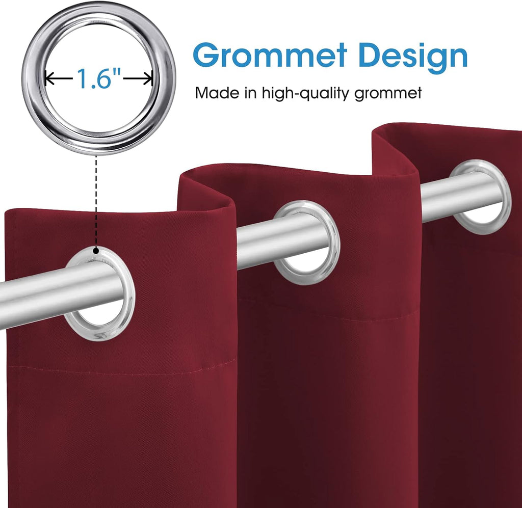 Burgundy Red Blackout Curtains 2 Panels 52 X 45 Inch Drop Room Darkening Eyelet Curtains for Bedroom, Thermal Insulated Light Blocking Window Drapes