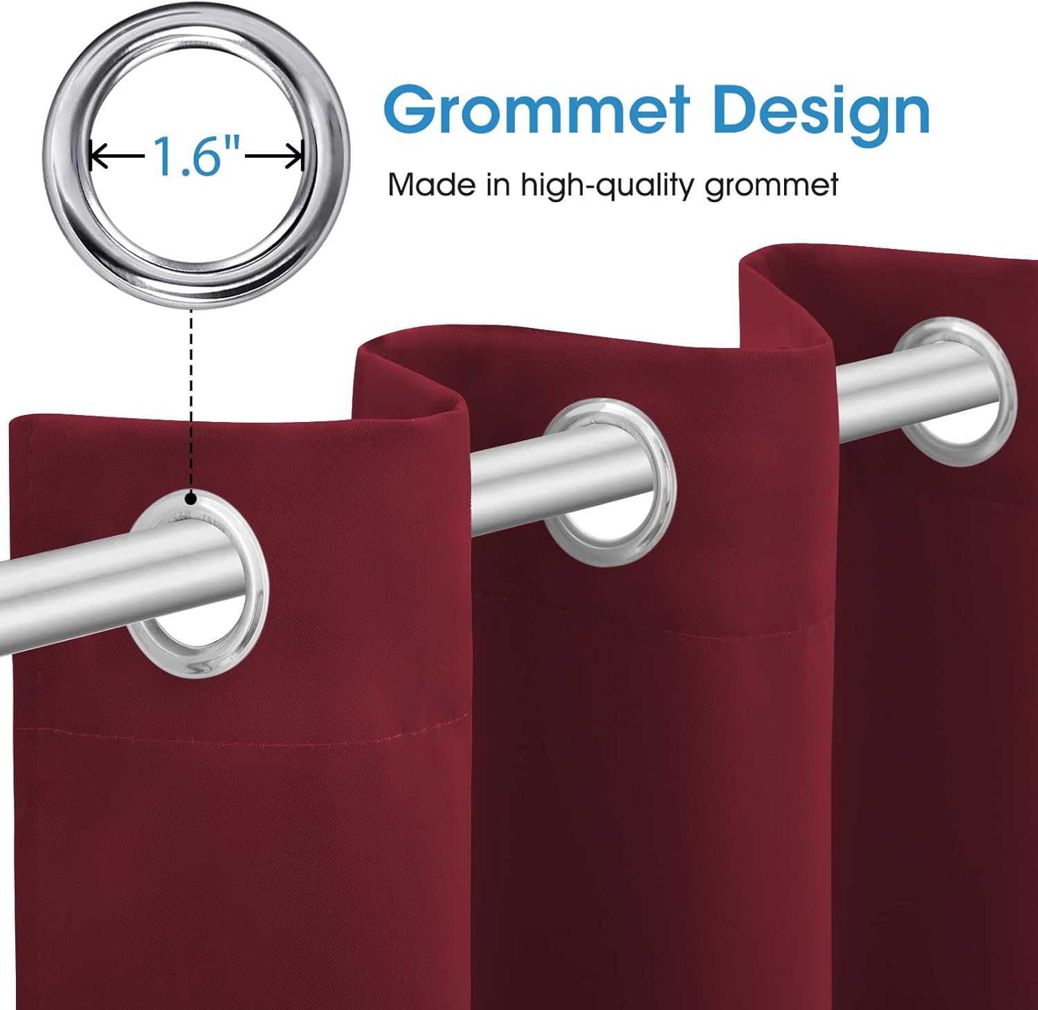 Burgundy Red Blackout Curtains 2 Panels 52 X 45 Inch Drop Room Darkening Eyelet Curtains for Bedroom, Thermal Insulated Light Blocking Window Drapes