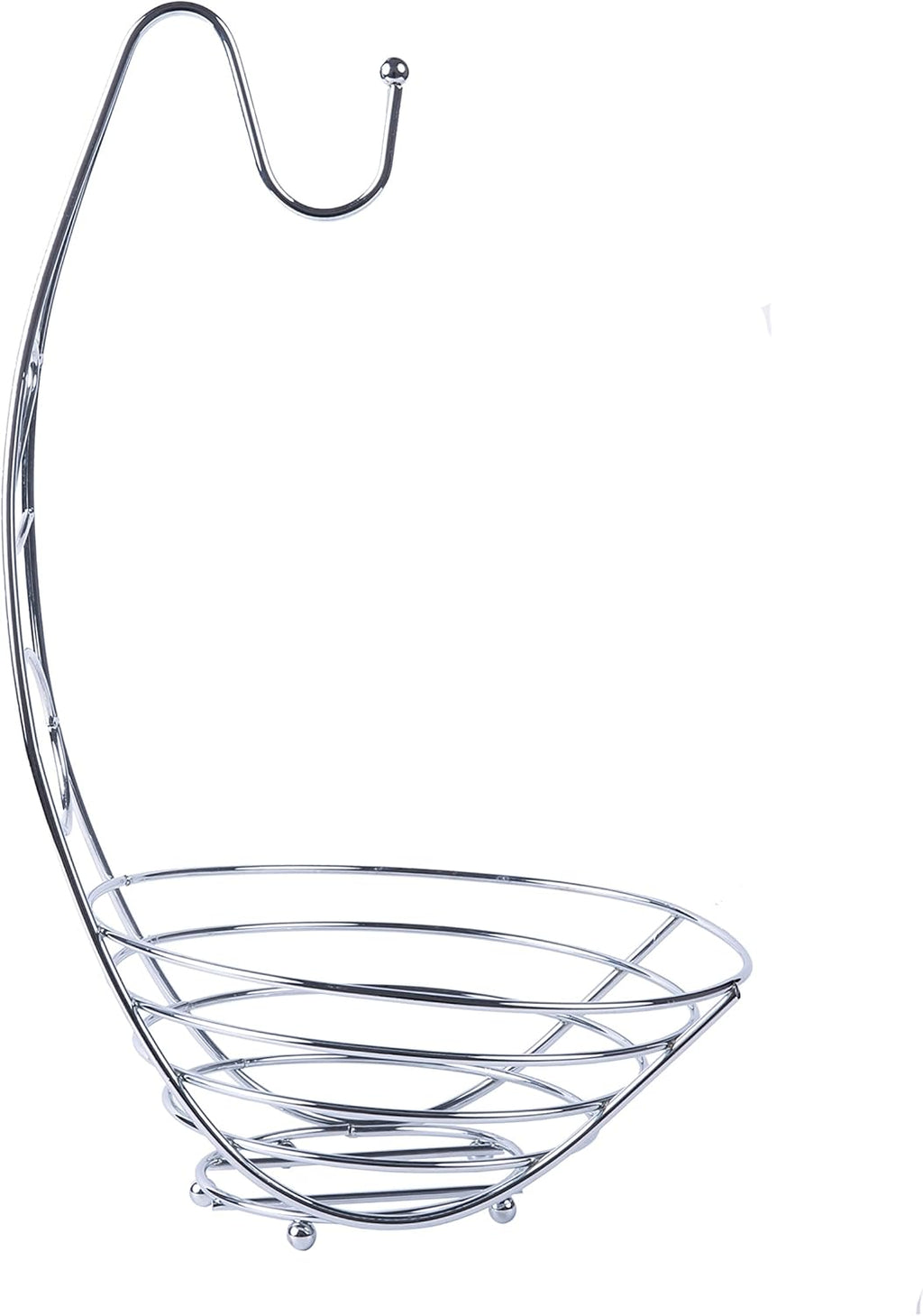 Fruit Basket Fruit Bowl with Banana Hook 43cm Tall, Wired Fruit Rack/Banna Stand Hanger - Silvery Chrome Finish