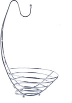 Fruit Basket Fruit Bowl with Banana Hook 43cm Tall, Wired Fruit Rack/Banna Stand Hanger - Silvery Chrome Finish