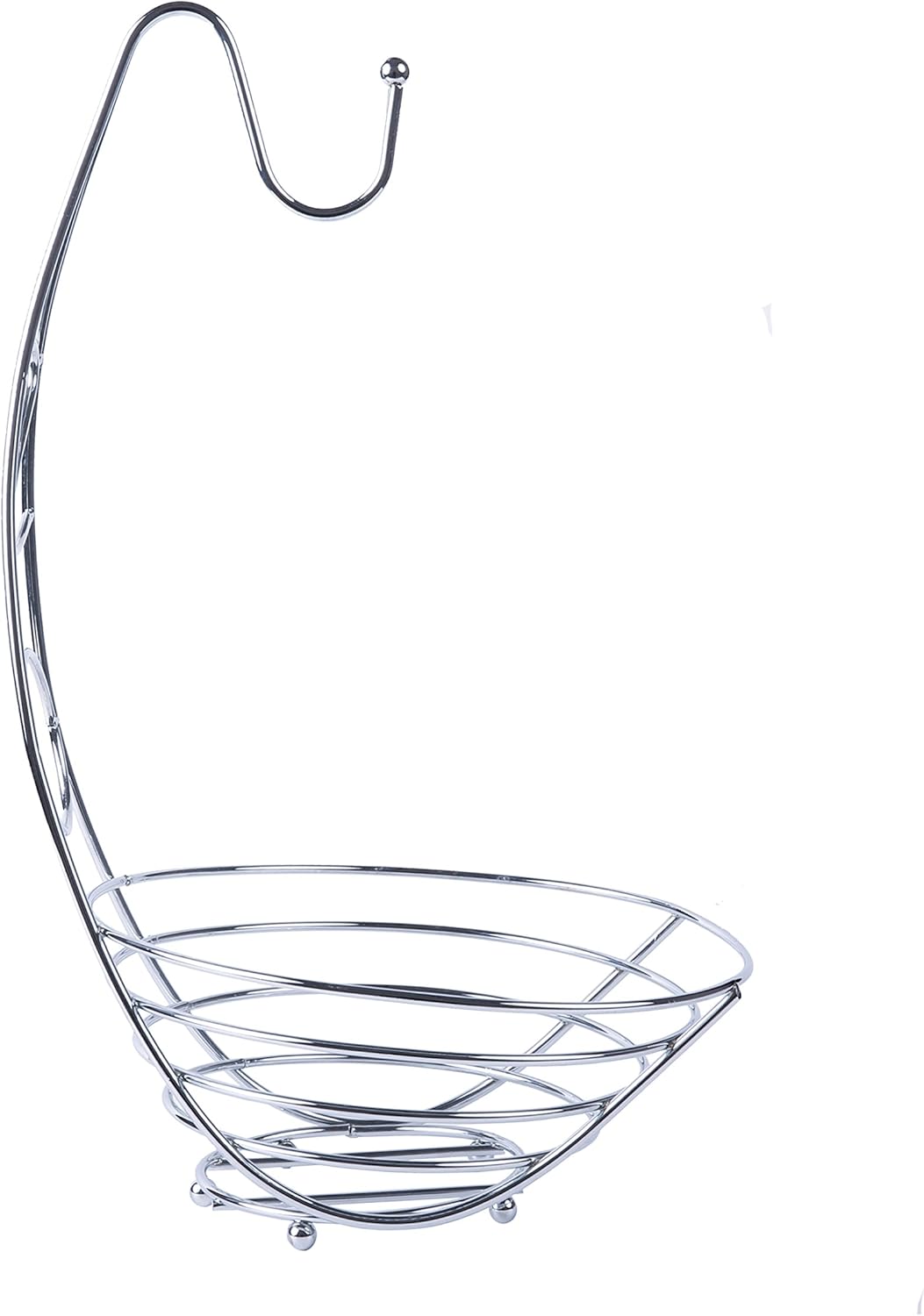 Fruit Basket Fruit Bowl with Banana Hook 43cm Tall, Wired Fruit Rack/Banna Stand Hanger - Silvery Chrome Finish