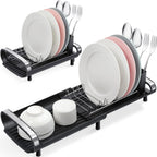 Small Dish Drainer, Expandable Dish Drainer Rack, Dish Rack With Removable Cutlery Holder, Anti Rust Small Sink Drainer, Expandable Draining Board Rack For Kitchen Counter, Black
