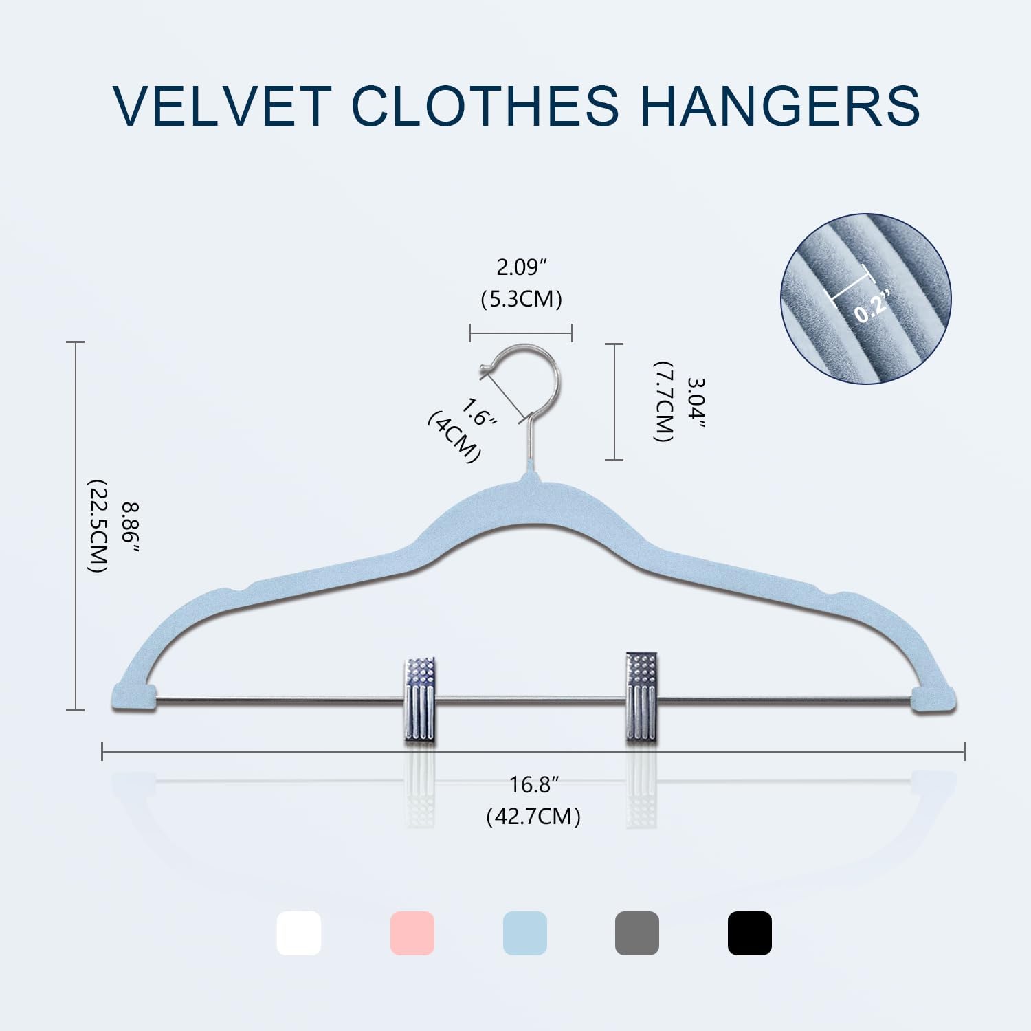 18 Packs Trouser Hangers, 42cm Velvet Skirt Hangers with Clips, Heavy-Duty Clothes Hangers, Non-Slip Coat Hangers for Shirts, Pants, Skirts, Dresses, Jackets, Coat - Blue Secondary image