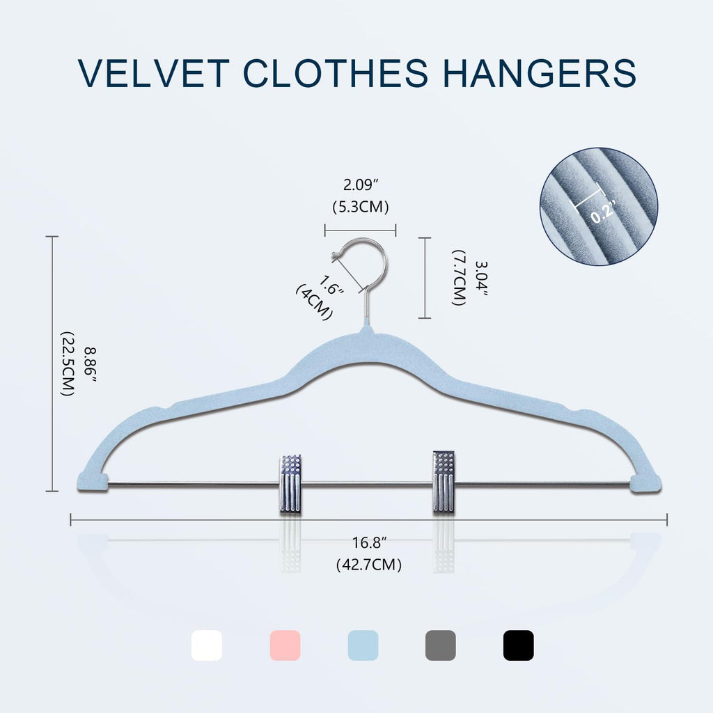 18 Packs Trouser Hangers, 42cm Velvet Skirt Hangers with Clips, Heavy-Duty Clothes Hangers, Non-Slip Coat Hangers for Shirts, Pants, Skirts, Dresses, Jackets, Coat - Blue