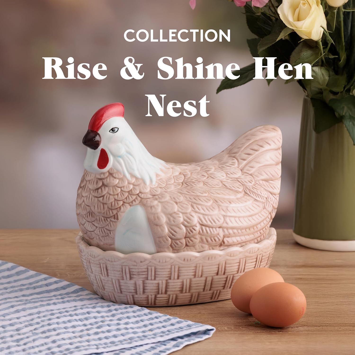 Mason Cash Rise & Shine Egg Nest | Rustic Farmyard-Style Kitchen Tidy & Egg Storage | Chip-Resistant Dolomite | Decorative Hen Design Secondary image