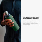 BLACK+BLUM - Glass Water Bottle - Leak Proof, Lightweight Borosilicate Glass Bottle with Screw-Fit Lid, Carry Loop and Protective Sleeve - Freezer Safe, Olive - 600ml