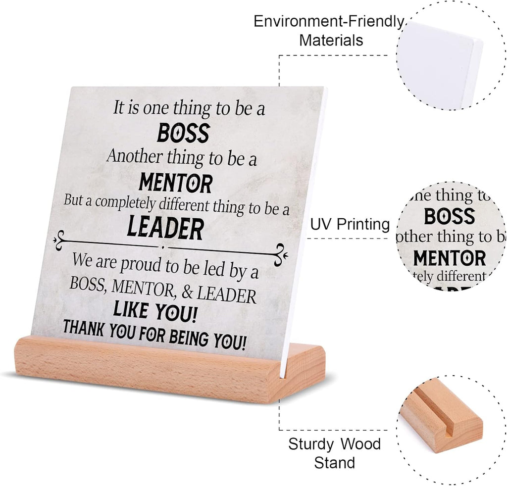 Boss Gifts Desk Decor - Best Boss Mentor Leader Gift From Employee Coworkers, Team Leader Gifts for Christmas Birthday Retirement, Thank You Gifts Plaque with Wooden Stand
