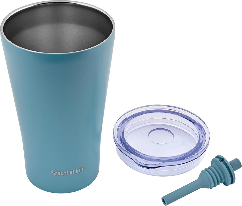 The Sipper Stainless Steel Insulated Tumbler with Straw and Lid Double Walled BPA Free Splash Proof Travel Cup for Cold Drinks 550ml - Powder Blue