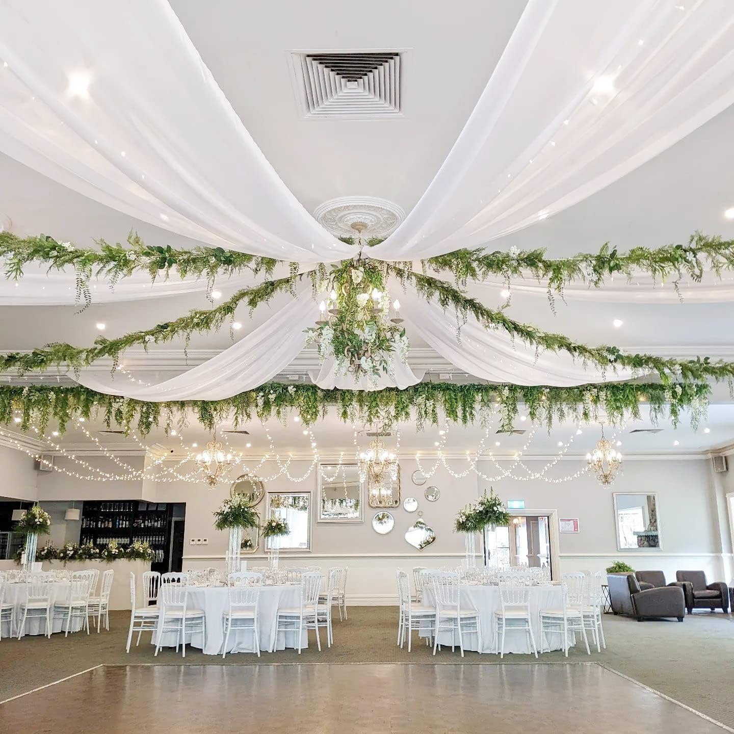 MoKoHouse White Ceiling Drapes for Weddings 6 Panels 5ftx10ft Wedding Arch Draping Fabric Chiffon Curtain for Party Ceremony Stage Wedding Decoration Secondary image