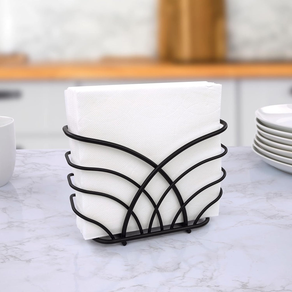Spectrum Flower Napkin Holder (Black) - Dispenser & Décor for Kitchen, Dining Room, Outdoor, & Bar Tabletop Storage