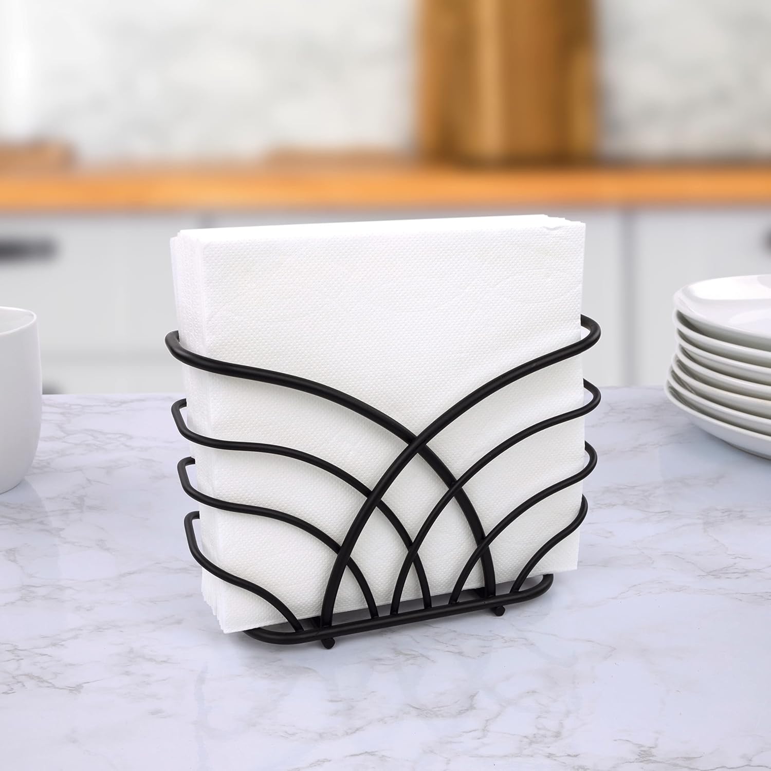 Spectrum Flower Napkin Holder (Black) - Dispenser & Décor for Kitchen, Dining Room, Outdoor, & Bar Tabletop Storage