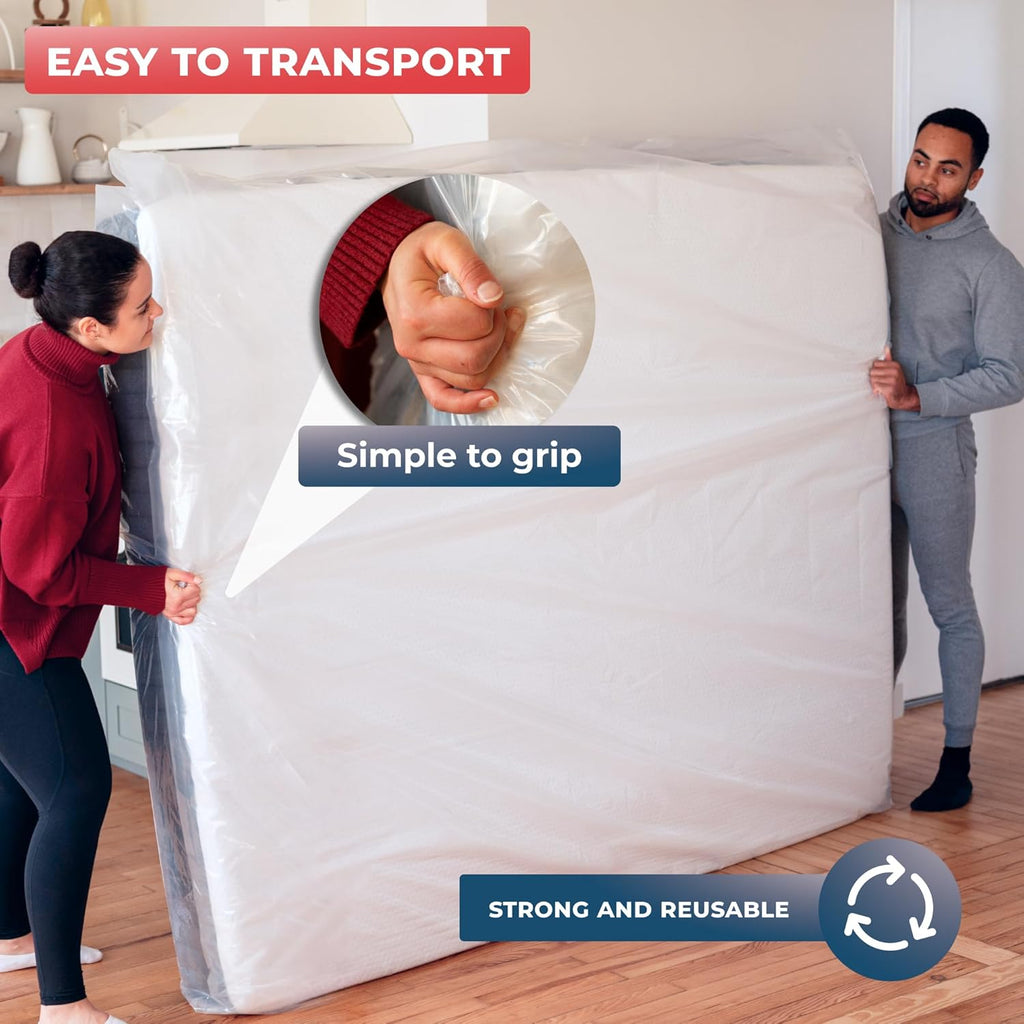 WRAPPYBAG – Mattress Cover for Moving – Heavy Duty Mattress Cover – Waterproof Plastic Bag Protector for Moving House, Storage & Transport – Double Size