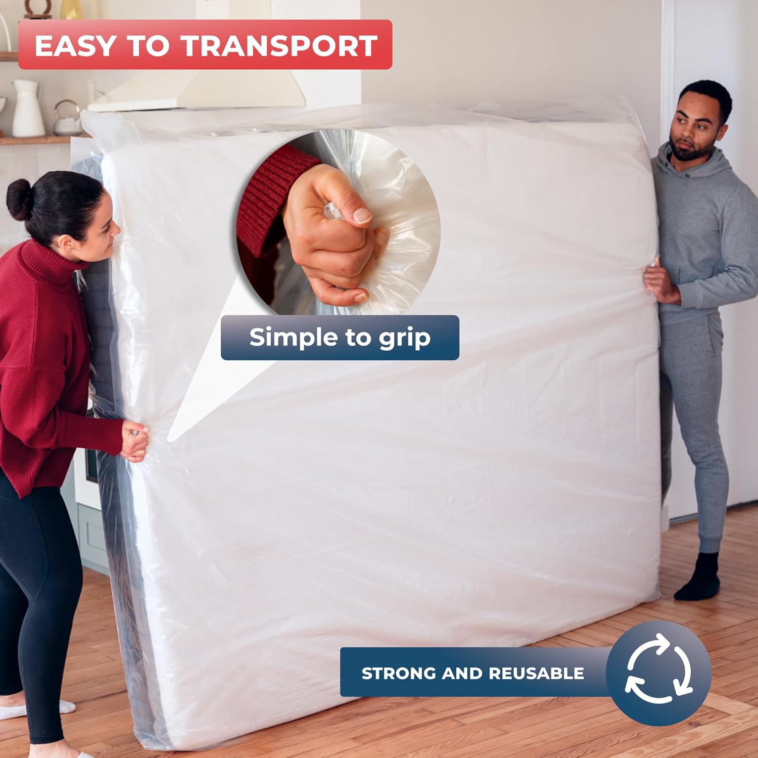 WRAPPYBAG – Mattress Cover for Moving – Heavy Duty Mattress Cover – Waterproof Plastic Bag Protector for Moving House, Storage & Transport – Double Size