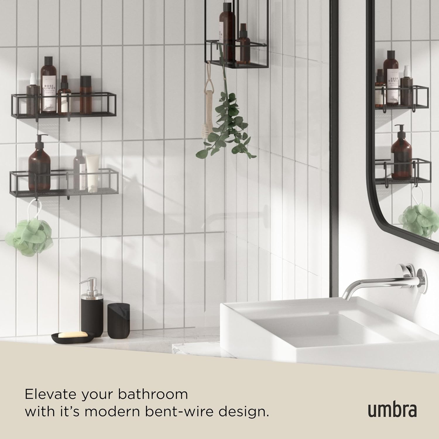 Cubiko Shower Shelf, Metal Floating Shelves with Adhesive Mounting Strips, 2-Pack, Black