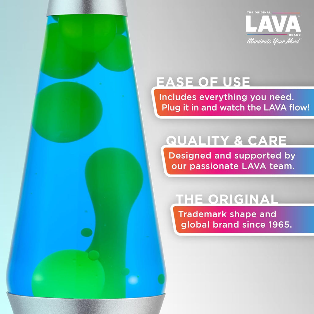 Lamp 2124, Green Wax, Blue Liquid, Silver Base and Cap, Original 14.5 inch LAVA® Motion Lamp to Illuminate Your Mood