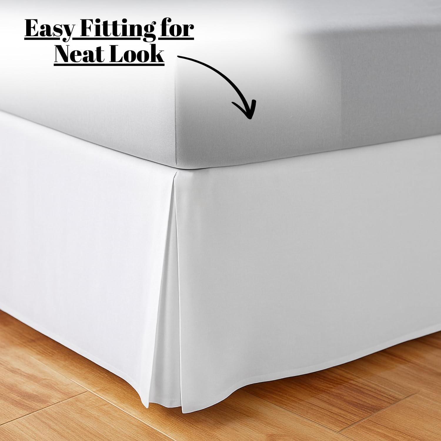 ® Plain Dyed Poly Cotton Pleated Platform Base Valance Sheets | Single | Double | King | Super King | (Double, White) Secondary image