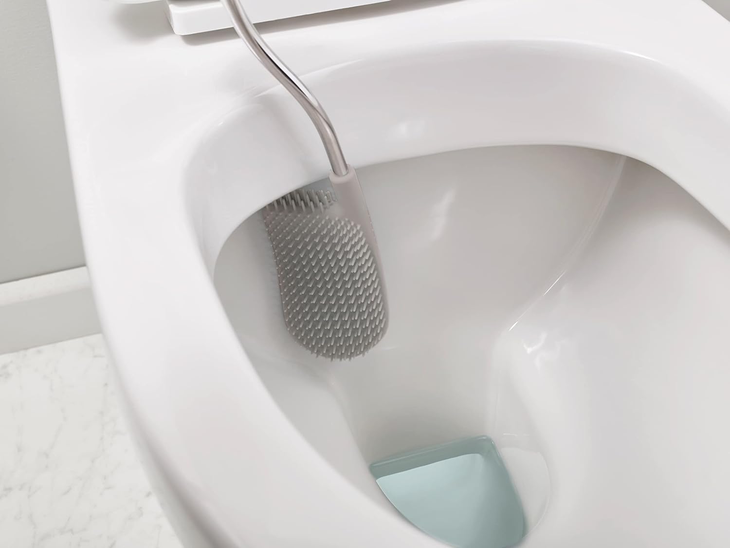 Flex - Smart Hygienic Silicone Toilet Brush with Holder Set, flexible anti-drip, anti-clog deep clean head - White/Grey