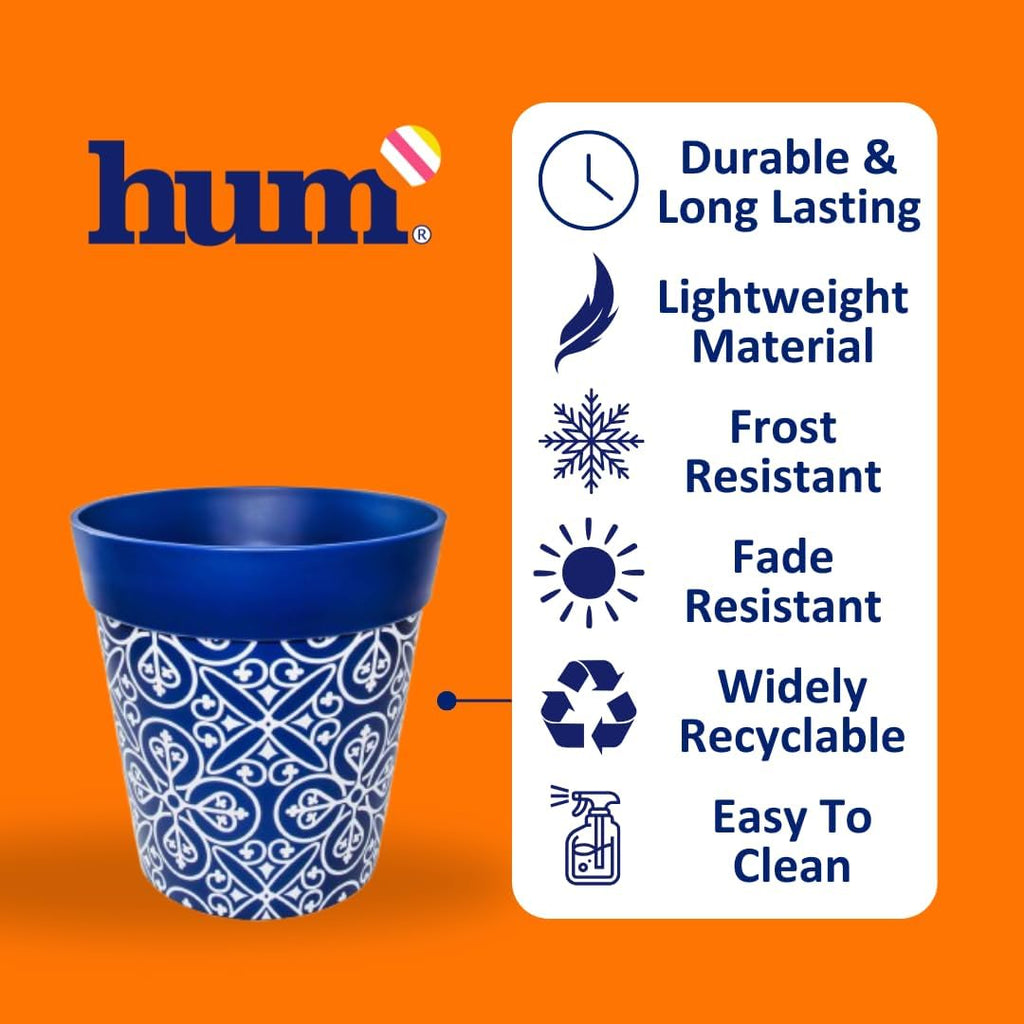 Hum Flowerpots, 22cm Set of 3, Various Patterns Colours and Sizes, Indoor/Outdoor Plastic Plant Pots, Green, Blue, Pink Maroc