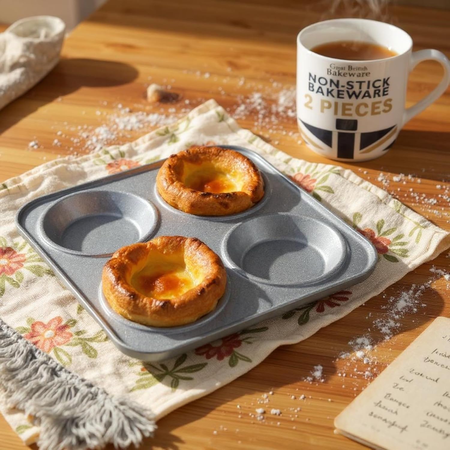 Chabrias Ltd UK-Made 2-Pack Yorkshire Pudding Tray, 4-Cup “Giant” – Carbon Steel, Long-Life Non-Stick, Even-Bake, Easy-Release, Oven-Safe – Perfect Crispy Rims, 23 cm
