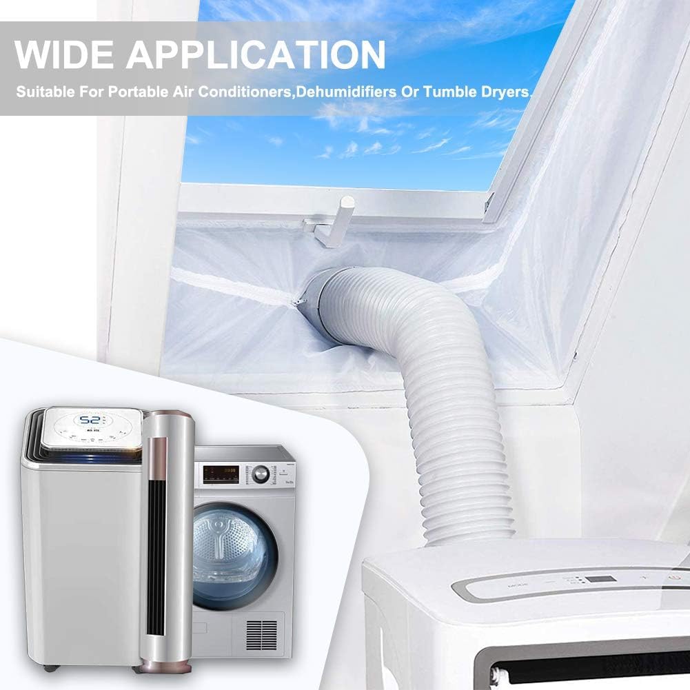 AC Window Seal,Portable Universal Window Kit for Mobile Air Conditioner Unit and Tumble Dryer 400cm/158Inch,Hot Air Stop Air Exchange Guards with Zip and Adhesive Fastener