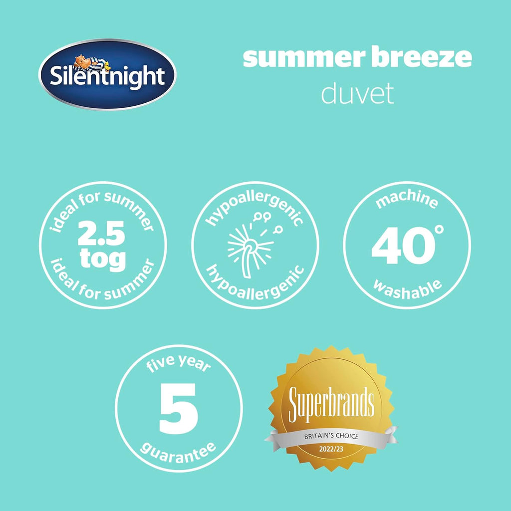 Silentnight Summer Breeze 2.5 Tog Double Duvet - Lightweight Low Tog Summer Duvet Quilt Ideal for Warm Nights and Hot Sleepers - Hypoallergenic and Machine Washable - Double - 200x200cm