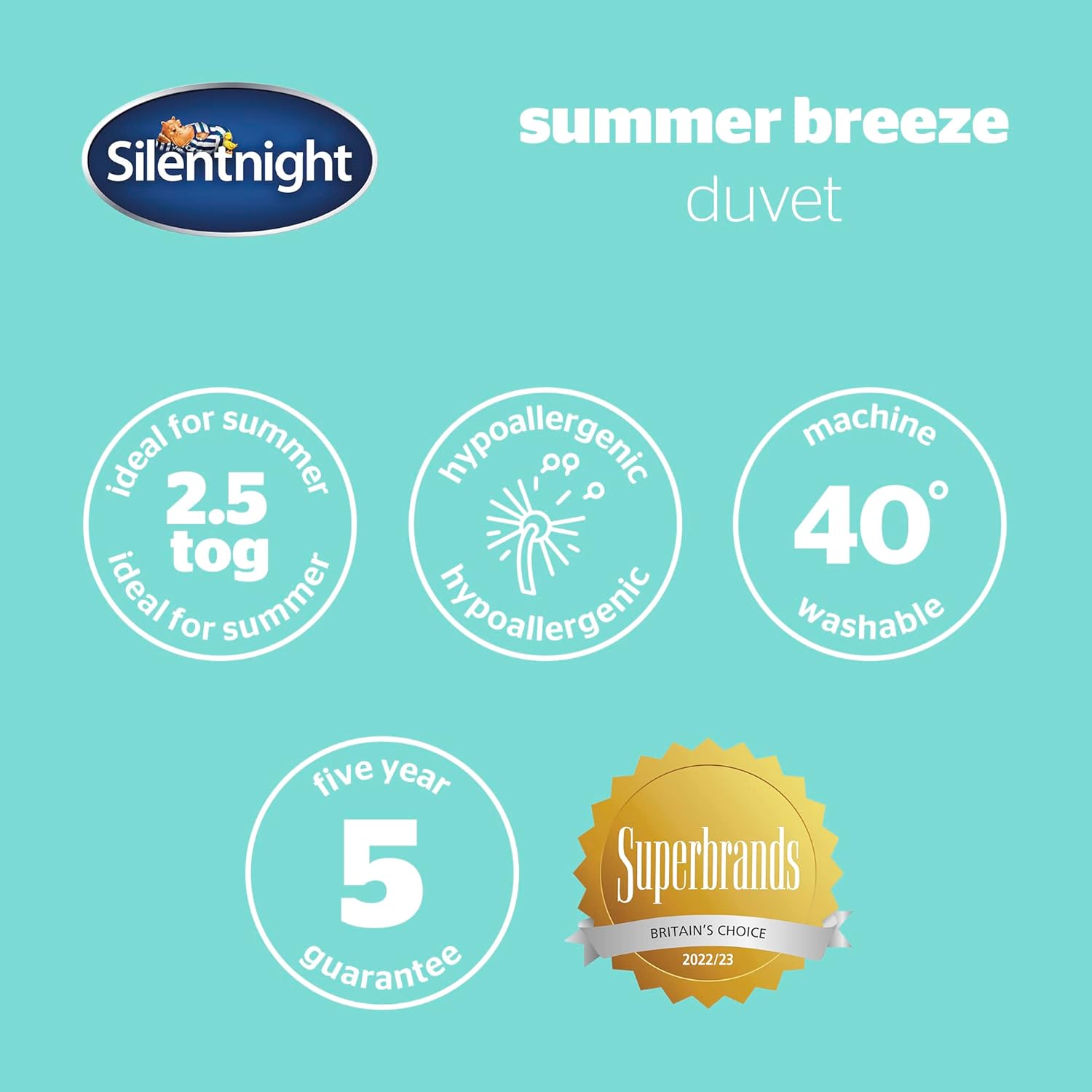 Silentnight Summer Breeze 2.5 Tog Double Duvet - Lightweight Low Tog Summer Duvet Quilt Ideal for Warm Nights and Hot Sleepers - Hypoallergenic and Machine Washable - Double - 200x200cm