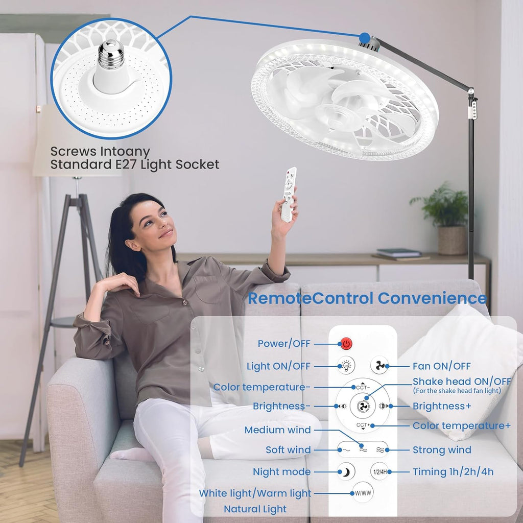 Ceiling Fans with Lights and Remote, 45w Small Led Ceilings Lights Timing Quiet, E27 Bulb Fixture, 3 Color 3 Speeds Dimmable Light Ceiling - Perfect for Small Spaces Bedroom Home Office