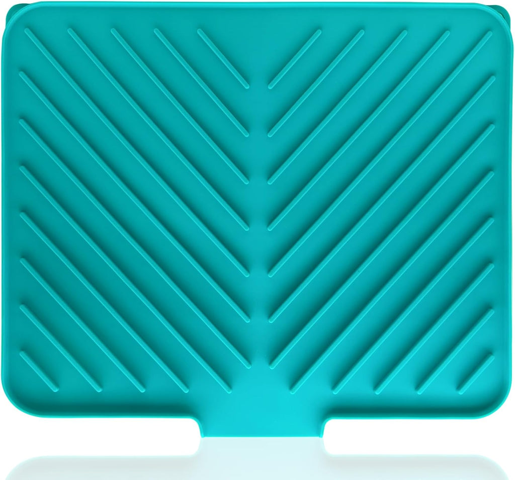 Dish Drying Mat, Silicone Dish Draining Mat with Double Hanging Hole, Thicken Self Drying Mat-Soft & Easy to Clean, Draining Board Mats for kitchen Counter-Green (15.7inch x 13.6 inch)