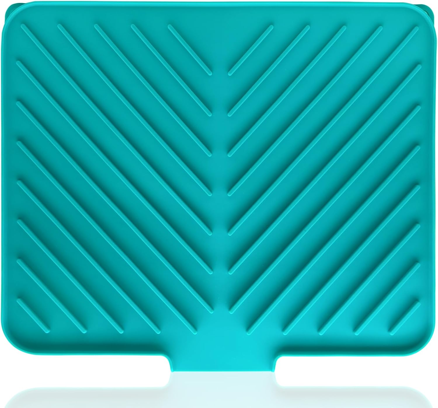 Dish Drying Mat, Silicone Dish Draining Mat with Double Hanging Hole, Thicken Self Drying Mat-Soft & Easy to Clean, Draining Board Mats for kitchen Counter-Green (15.7inch x 13.6 inch)