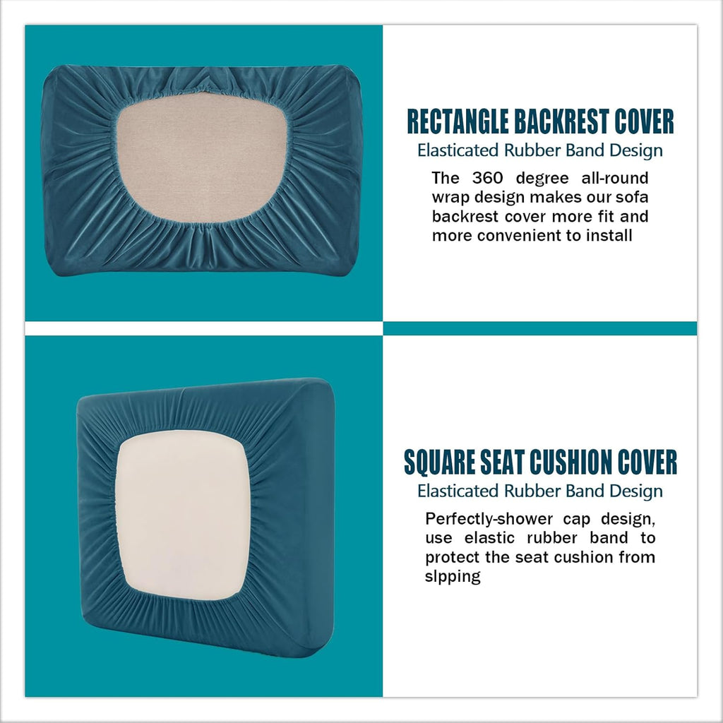 Sofa Cover with Separate Seat Cushions and Backrests Stretch Velvet Sofa Slipcover Couch Covers Furniture Protector Split Combined (Dark teal,Large 3-Seat Set 5 PCS)