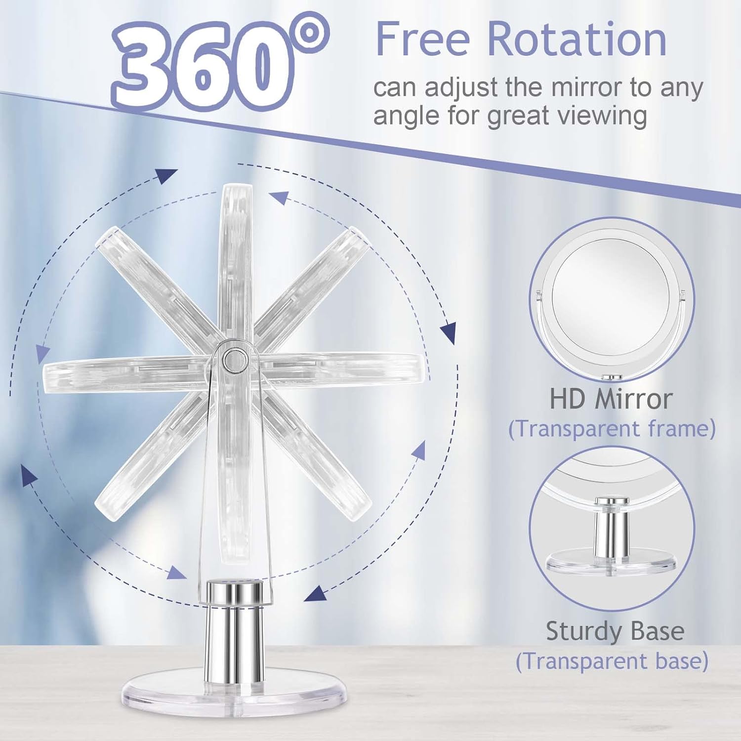 Vanity Makeup Mirror with Stand, 1X/15X Magnification Double Sided 360 Degree Swivel, Portable Table Desk Counter top Magnifying Mirror, Bathroom Shaving, 6.25 Inch