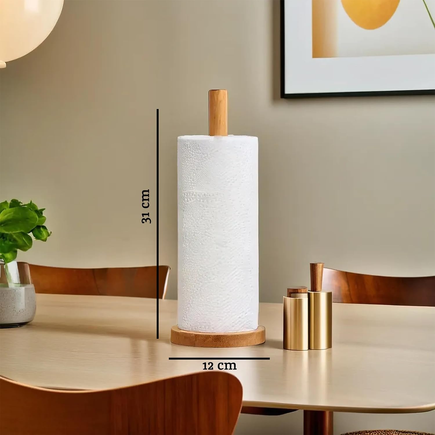 Housewares Eco-friendly Kitchen Roll Holder Rubberwood Toilet Roll Holder Sturdy Base Antifungal Paper Towel Holder for Kitchen Toilet Home