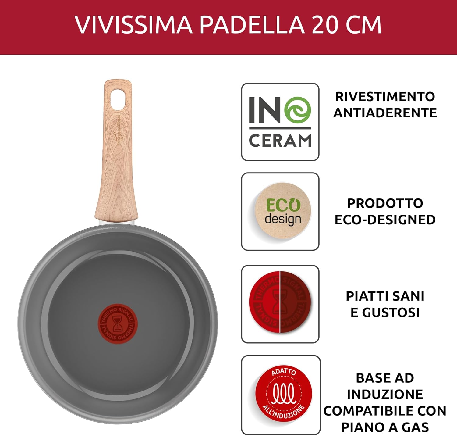 Lagostina Vivissima 20 cm Non-Stick Frying pan with Long Handle, Ceramic Coating, Fast Heating and Even Cooking, Suitable for All Heat Sources, Including Induction