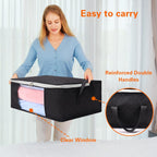 2 Pack Clothes Storage Bags 35L Large Capacity Clothing Organizers with Reinforced Handles Thick Breathable Fabric Foldable Underbed Containers for Bedding Comforter Blanket Black
