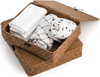 Elsjoy 2 Pack Seagrass Storage Box with Lid, Wicker Storage Baskets Flat Rattan Storage Bins, Woven Organizer Baskets for Shelf, Closet, Bedroom