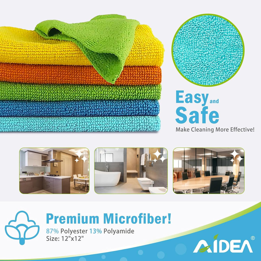 AIDEA Microfibre Cloth Pack of 8, Multifunctional Reusable Cleaning Cloths, Lint Free Streak Free Washable Cloth Duster for House, Kitchen, Car, Motorbike, Windows 30 x 30 cm