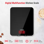 201 Digital Kitchen Scales with Tempered Glass Platform (Batteries included), Electronic Weighing Food Scale with Backlit LCD, Multifunction for Office School Home Baking Cooking, 5kg/11lb