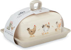 Hen House Lane Butter Dish | British Designed Farmhouse Kitchen Storage | Embossed Stoneware with Ribbed Body | Rustic Countryside Style | Dishwasher & Microwave Safe