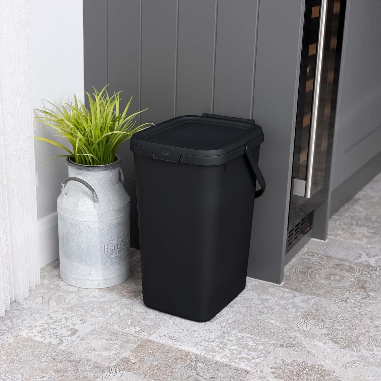 519282 Kitchen Recycling & General Storage bin 18 litres Stackable Food Waste Organiser Caddy with Clip lock lid & carrying Handle,Eco Black Secondary image