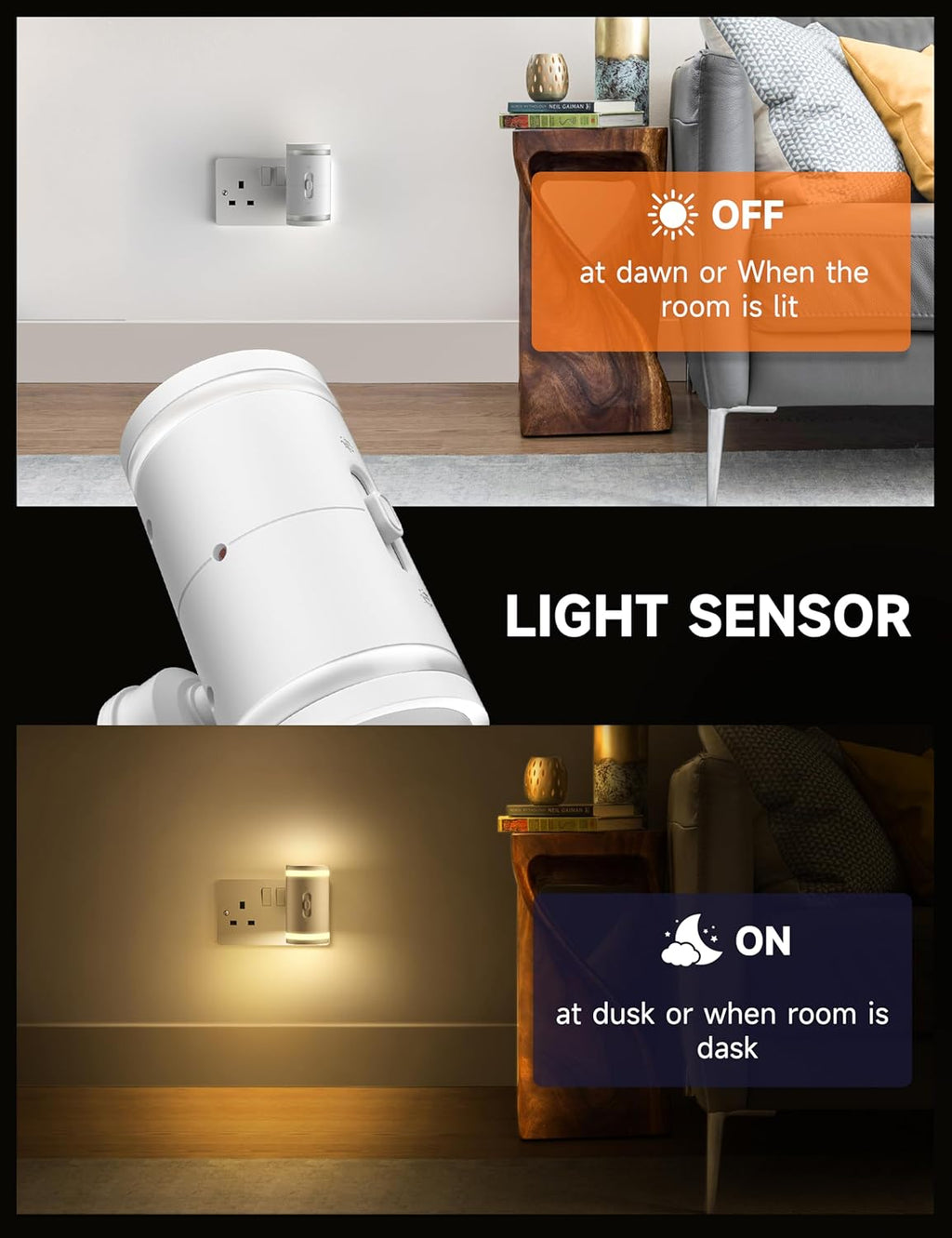 Night Light Plug in Wall, with Dusk to Dawn Photocell Sensor, 3000K Warm White, Brightness Adjustable, LED Night Light for Kid Sand Maternal, Bedroom, Hallway, Stairs, 2 Pack