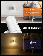 Night Light Plug in Wall, with Dusk to Dawn Photocell Sensor, 3000K Warm White, Brightness Adjustable, LED Night Light for Kid Sand Maternal, Bedroom, Hallway, Stairs, 2 Pack