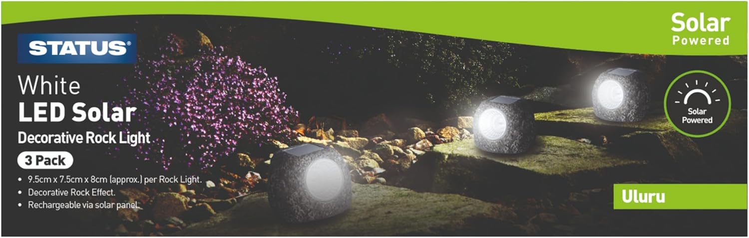 Uluru Outdoor Garden Solar Light / 3 Pack of LED Rock Design Solar Lights/Waterproof Garden Ornament Light/Rechargeable Battery Included