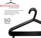 Coat Hangers, 50 Pack, Black | Adult Plastic Clothes Hangers for Clothes | Durable & Lightweight | Non-Slip, Space-Saving Design for Shirts, Jackets, Trousers & More (50 Pack)