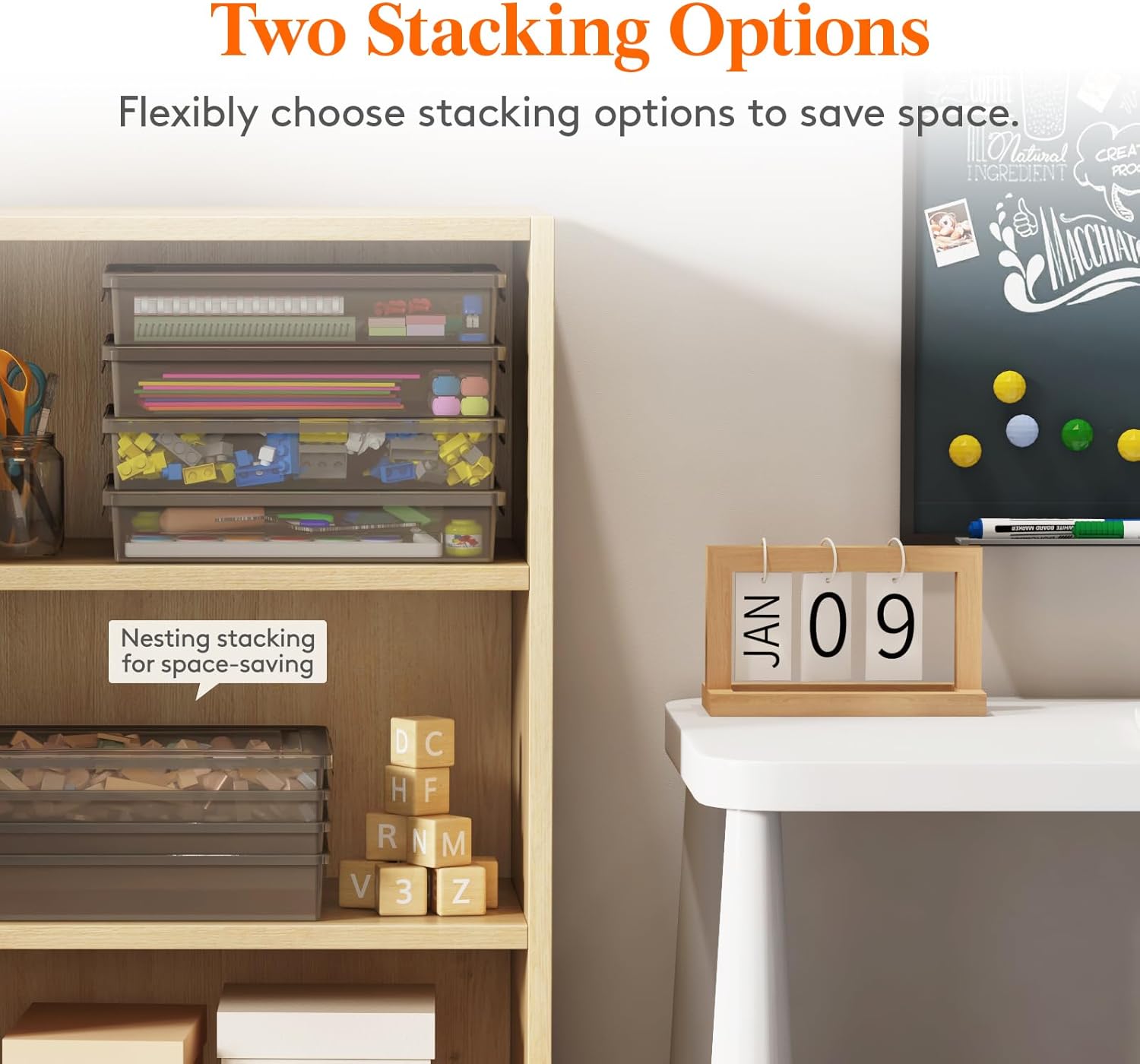 2 Pack Plastic Multi-Purpose Storage Box with Latching Lids, Gray A4 Paper Storage, Classroom Organization, Storage Containers for Board Game, Craft, Document, Magazine, Art Supplies