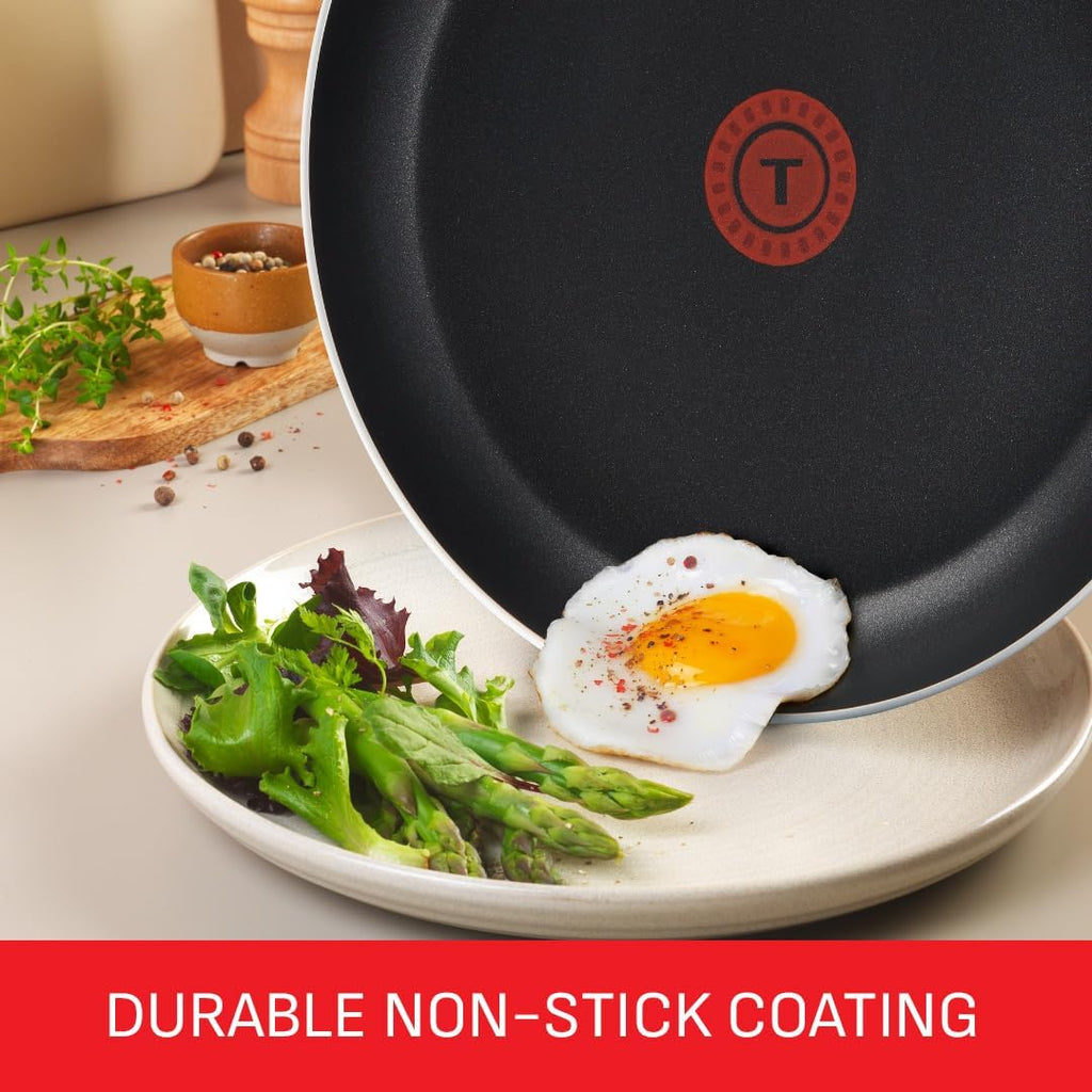 Taste Twin Frying Pan Set, 20cm & 28cm Non-Stick Aluminium Pans, Thermo-Spot Heat Indicator, Lightweight, All Hobs Except Induction, Black - B189S244
