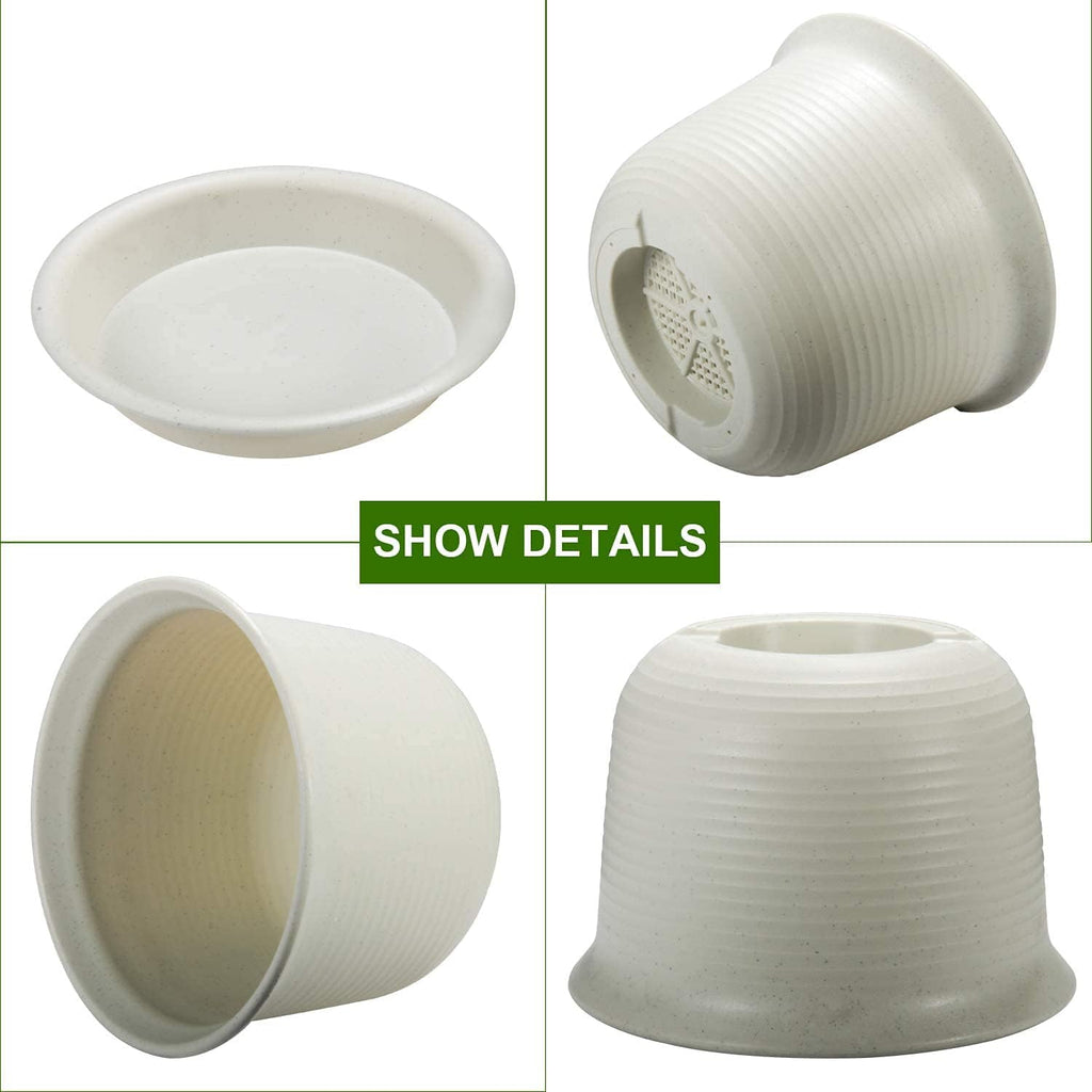 KAHEIGN 10Pcs Plastic Flower Pots, 15cm Thicken Plant Pots Plant Container Indoor Gardening Pot with Drainage Pallet (White Grey)