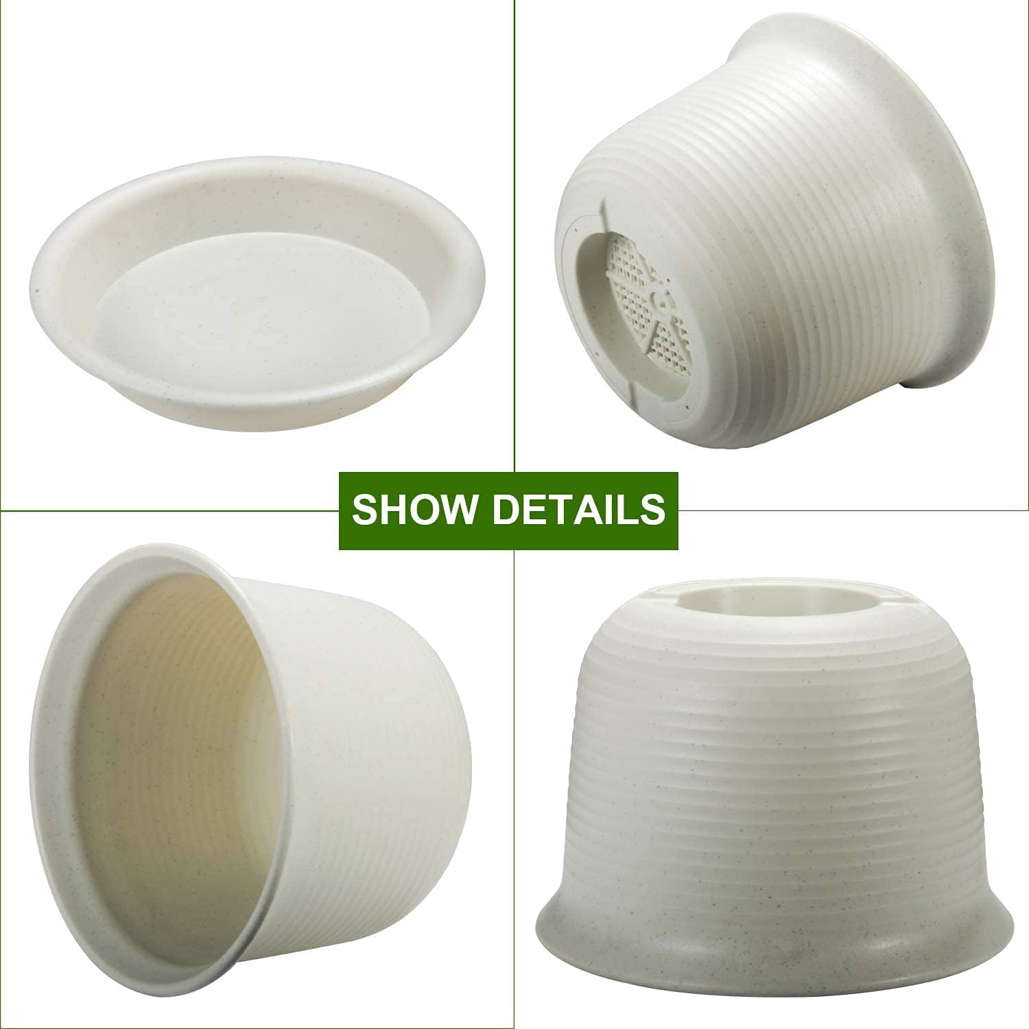 KAHEIGN 10Pcs Plastic Flower Pots, 15cm Thicken Plant Pots Plant Container Indoor Gardening Pot with Drainage Pallet (White Grey)