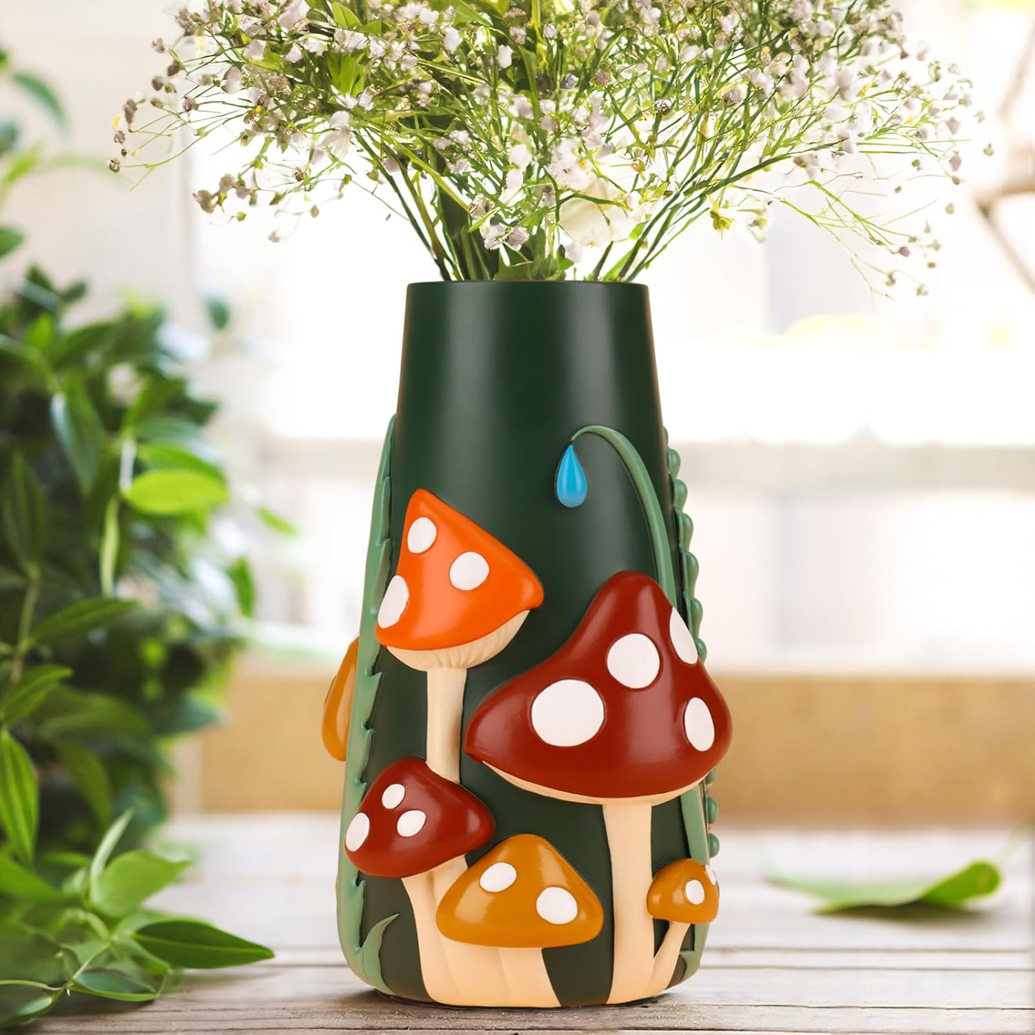 GUGUGO Vase for Decor - Colorful Mushrooms, Rainbow Funky Mushroom Design - 8" Tall, Perfect for Dinner Table or Living Room Main image