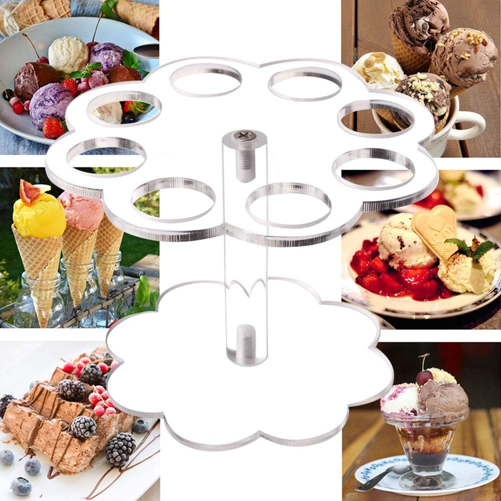 Anwangda Ice Cream Cone Holder Stand, 8 Holes Acrylic Ice Cream Stand, Reusable Detachable Transparent Acrylic Ice Cream Cone Holder for Party DIY(Transparent)